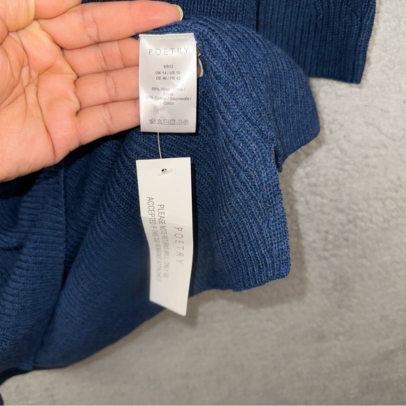 Poetry Sweater Dress Womens 10 Blue Funnel Neck Knit Wool Blend Y2K Boho NEW - Picture 6 of 10